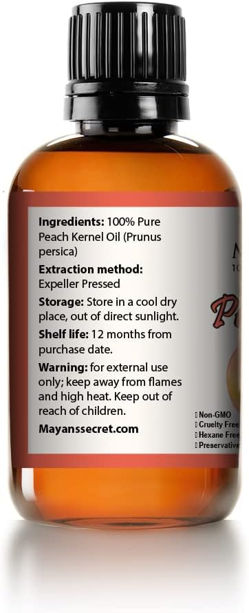 Mayan's Secret Pure Carrier and Essential oils for Skin Care, Hair, Body Moisturizer for Face-Anti Aging Skin Care (Peach Kernel oil, 4oz)