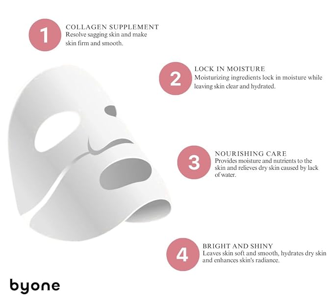 BYONE Bio Collagen Face Mask – Hydrating & Anti-Aging Sheet Mask for Glowing Skin – Natural Korean Skincare – Firming, Moisturizing & Soothing – 4 Pack