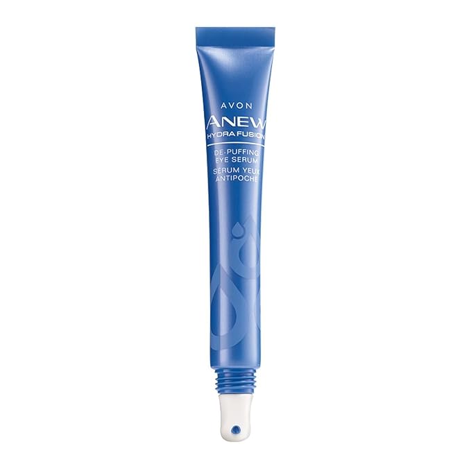 Avon Anew Hydra Fusion De-Puffing Eye Serum with Hyaluronic Acid, Caffeine & Raspberry Antioxidants, Cooling Ceramic Tip, Vegan & Fragrance-Free, 0.5 fl oz