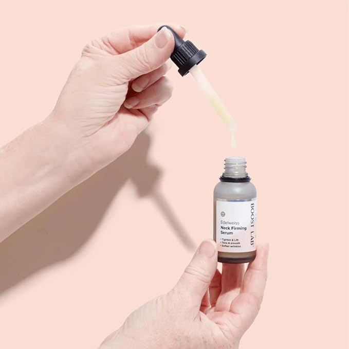 BOOST LAB Edelweiss Neck Firming Serum - Reduce Neck Wrinkles & Neck Ageing - Lifts & Smooths Crepe-Like, Sagging Skin - Paraben Free, Sulphate Free, Fragrance Free - 30 ml (1 fl oz)