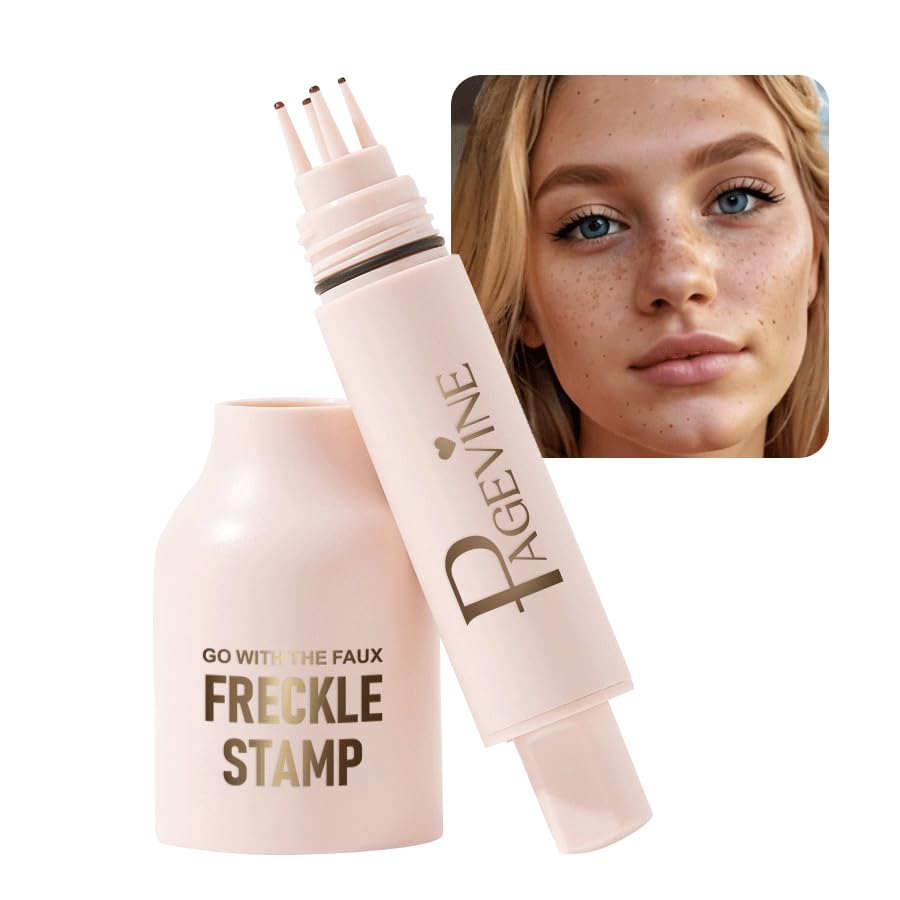 Upgrade Faux Freckle Stamp Pen – Waterproof Fake Freckles Makeup Tool, Natural-Looking Freckle Maker & Spray with Multi-Prong Precision Stamp Head, Long-Lasting Sunkissed Makeup (2# MEDIUM)