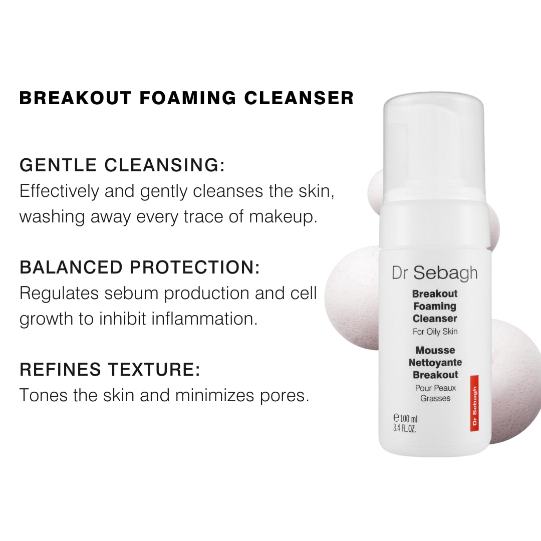 Dr Sebagh Breakout Foaming Face Cleanser - (3.4 fl oz) Clears Blemishes & Breakouts | Purifies Skin & Reduces Irritation | Controls Oil & Removes Makeup, Dirt & Impurities | Preserve Face's Moisture