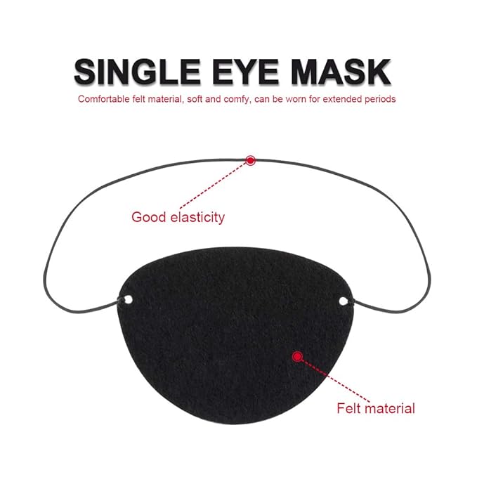 YGDZ Eye Patch, 12pcs Soft Felt Eye Patches for Adults Kids, Adjustable Single Eye Mask for Lazy Eye, Black