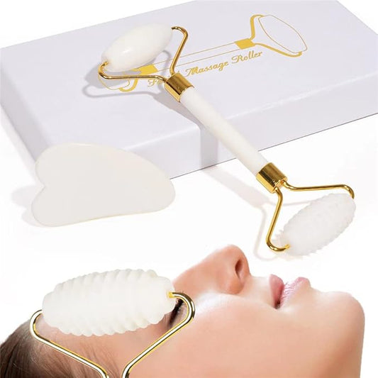 Jade Roller for Face and Gua Sha Set Face Roller,Facial Beauty Roller Skin Care Tools Massager for Face, Eyes,Forehead Neck, Body Muscle， Relaxing and Relieve Fine Lines and Wrinkles