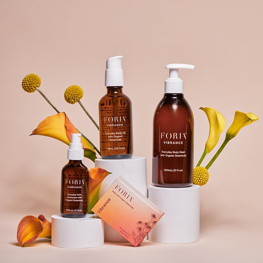 Foria Midlife Magic Set | Organic, All-Natural Feminine Skincare for Ever-Evolving Skin | Body Wash + Body Oil + Vulva Moisturzer + Vibrance Melts