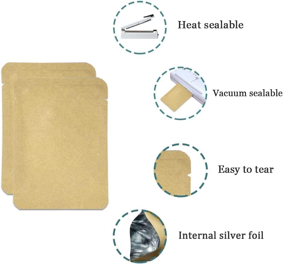 FERENLI 100 Pieces 7.9x11.8 inch (Usable Size 7.3x11 inch) Kraft Paper Open Top Vacuum Sealable Bags Mylar Foil Heat Seal Pouches for Sample Food Storage Packaging with Tear Notches