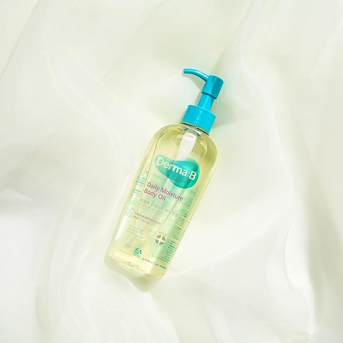 Derma B | Daily Moisture Body Oil | 99% Natural Argan & Sweet Almond Oil | Shower Oil for Dry Sensitive Skin | Light & Long-Lasting Hydration | Skin Body Care Oil with Peach Scent | 6.78 fl oz (200ml)