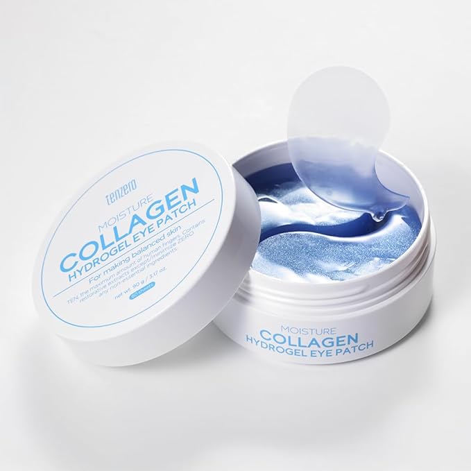 TENZERO Moisture Collagen Hydrogel Eye Patch (60 pairs, 90g), Collagen Treatments for Puffy Eye, Dark Circles, Fine Lines, Revitalizing, Hydrating Eye Pads, Korean Under Eye Masks Skincare