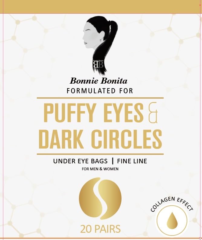 Golden Under Eye Patches (20 pairs) - Eyes Masks with Amino Acids, Collagen & Cooling Eye Care for Puffy Eyes, Dark Circles, Wrinkle Skincare Treatment for Men & Women