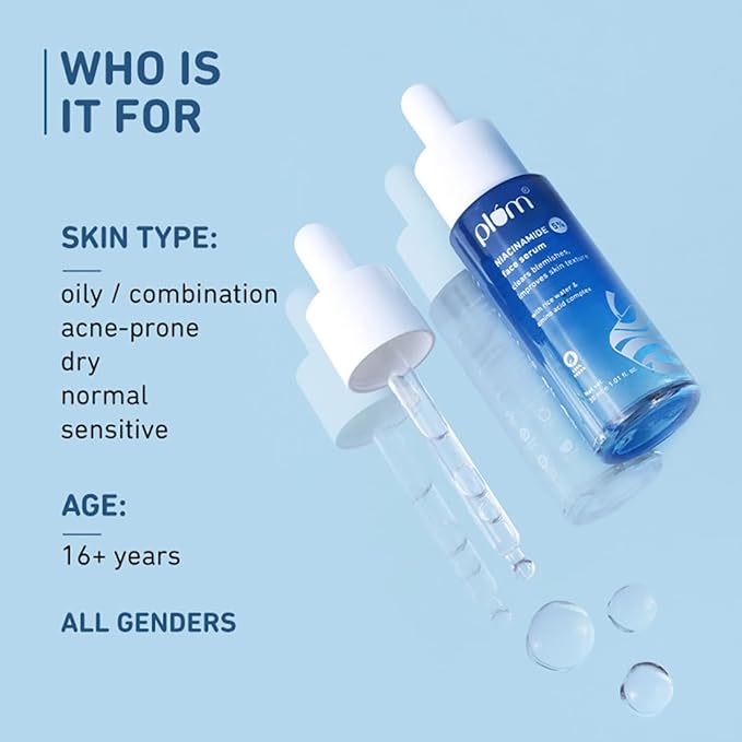 Plum 5% Niacinamide Face Serum for Clear & Bright Skin | with Rice Water | Provides Clear, Glowing & Brightening Skin | Lightweight & Beginner Friendly Serum for Women & Men | All Skin Types | 1 fl oz