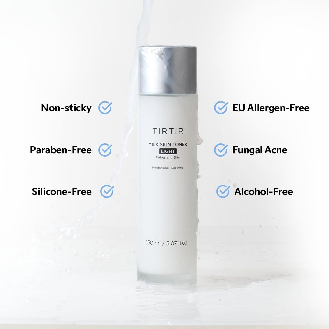 TIRTIR Milk Skin Rice Toner Light | Instant Hydration with 4% Niacinamide, Pantenol, Lightweight, Pore-Tightening, Vegan, Acne-Prone, Oily Skin, Fungal Acne Safe, Korean Skin Care, 0.67 Fl Oz