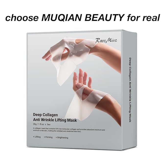 Rosemine Deep Collagen Anti-Wrinkle Lifting Overnight Mask Facial sheet masks with low molecular weight collagen for lifting, firming, and moisturizing 5 Packs