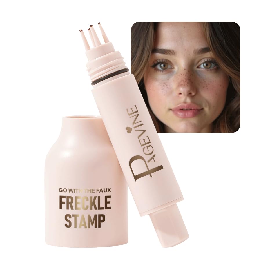 Upgrade Faux Freckle Stamp Pen – Waterproof Fake Freckles Makeup Tool, Natural-Looking Freckle Maker & Spray with Multi-Prong Precision Stamp Head, Long-Lasting Sunkissed Makeup (3# DARK)