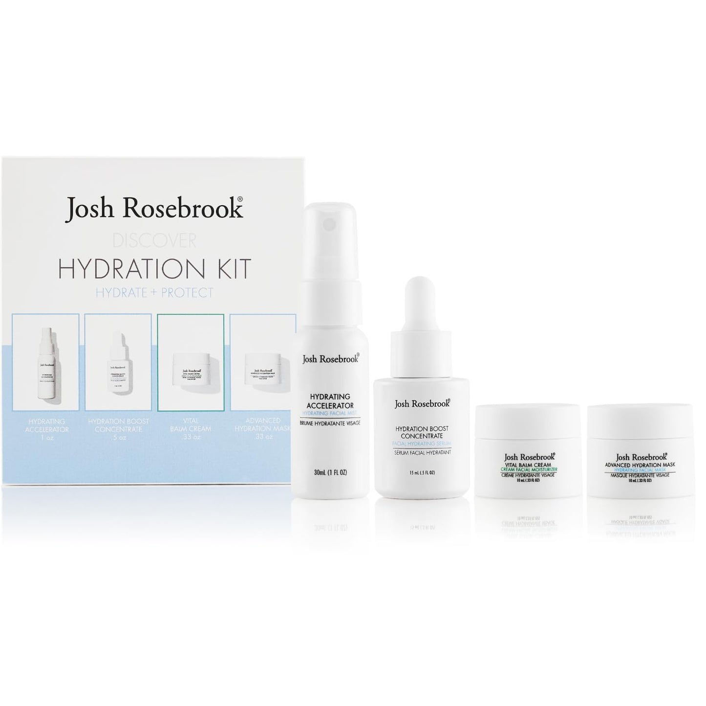 Josh Rosebrook Hydration Kit - Hydrate + Protect - Hydrating Accelerator 30mL, Hydration Boost Concentrate 15mL, Vital Balm Cream 10mL, Advanced Hydration Mask 10mL - Travel Size Skin Care Set
