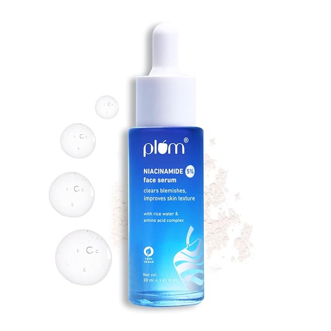 Plum 5% Niacinamide Face Serum for Clear & Bright Skin | with Rice Water | Provides Clear, Glowing & Brightening Skin | Lightweight & Beginner Friendly Serum for Women & Men | All Skin Types | 1 fl oz