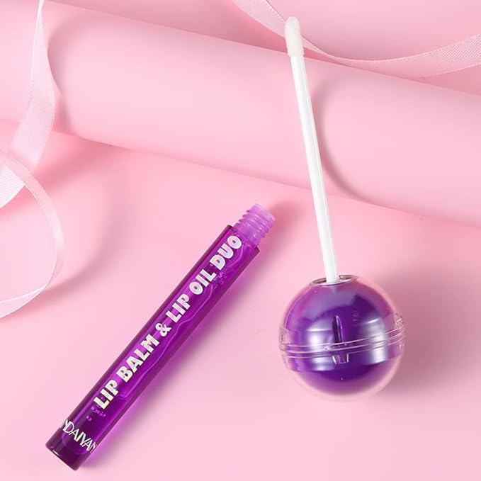 Lip Gloss and Lip Balm Combo, Magic pH Color Changing Lipstick & Vitamin E Clear Lip Oil Combo, Hydrating Plumping Lip Care Product for Girls(Blue)