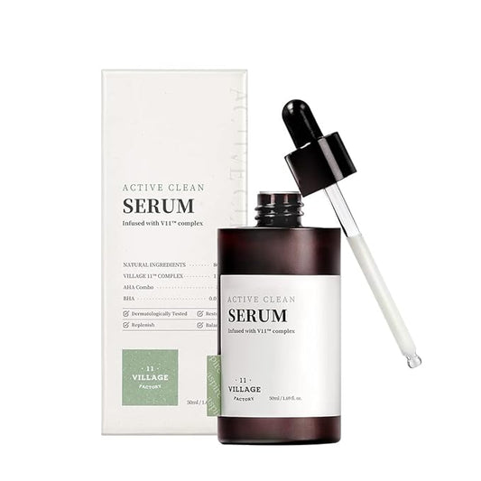 Active Clean Serum AHA BHA Mild exfoliation for acne and excess facial oil Korean Skincare for Blemish Care (1.69 fl oz/50ml)