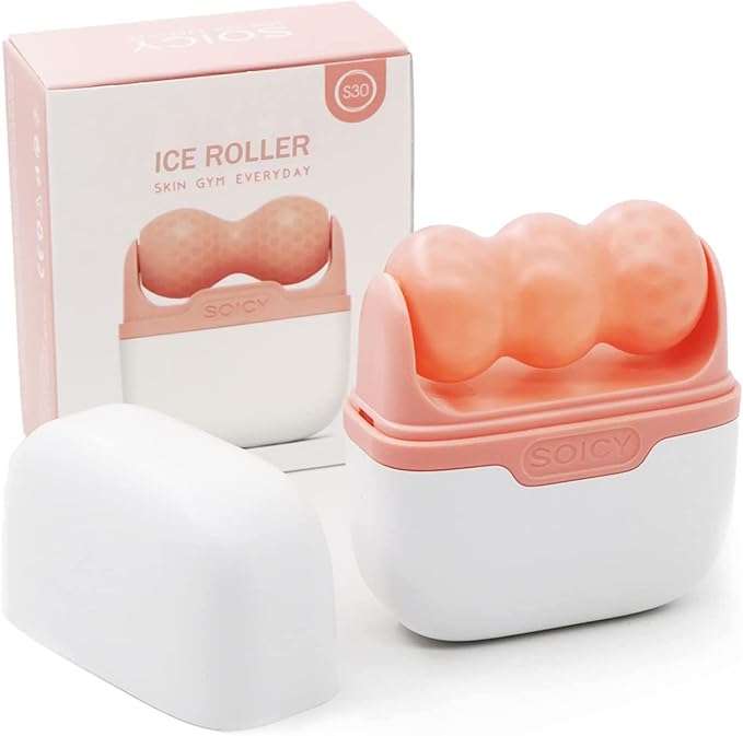 2-in-1 Face Skin Care Tool - Personal Cooling Ice Roller Massager for Eye Puffiness, Migraine, TMJ Pain Relief & Minor Injury (Pink)