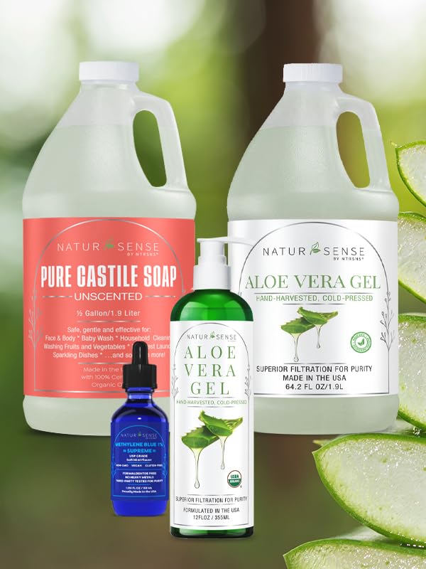 NaturSense USDA Organic Aloe Vera Gel from 100% Pure Aloe. Deep Hydration, Effective Moisturizing. Great for Hair, Scalp, Face, Dry Skin, Acne, Sunburn, Sensitive Skin. Unscented, 12 oz.