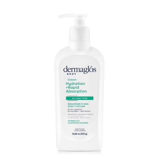 Dermaglos Moisturizing Body Cream | Hydration + Rapid Absorption, 24Hour Duration | Daily moisturizer For all Skin Types Even Sensitive | With Vitamin A, Vitamin E, Allantoin, Glycerin | 10.58 Oz