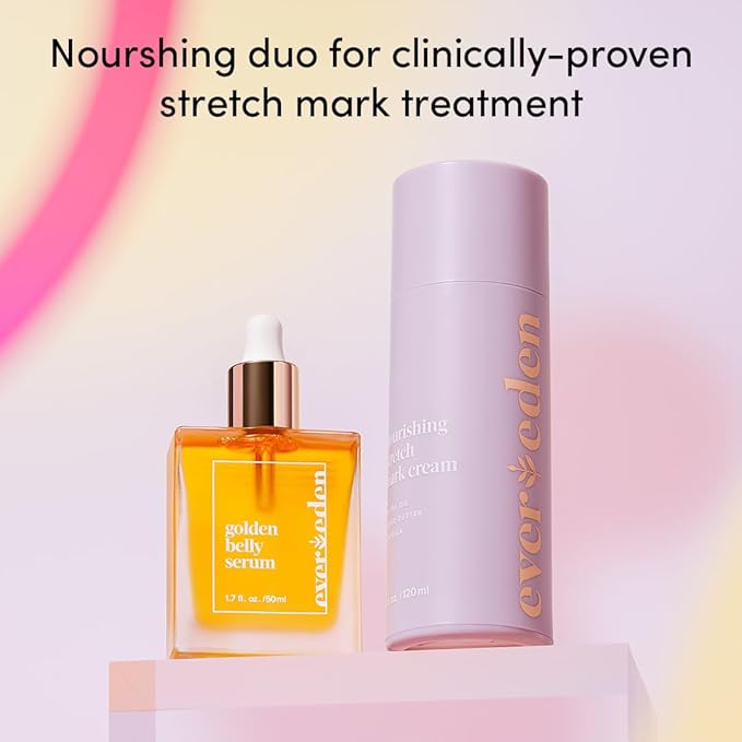 Evereden Mama Must-Have DUO - Golden Belly Stretch Mark Oil & Nourishing Stretch Mark Cream - Dermatologist-Developed Clean & Vegan Maternity Skin Care for Stretch Mark Reduction & Skin Hydration