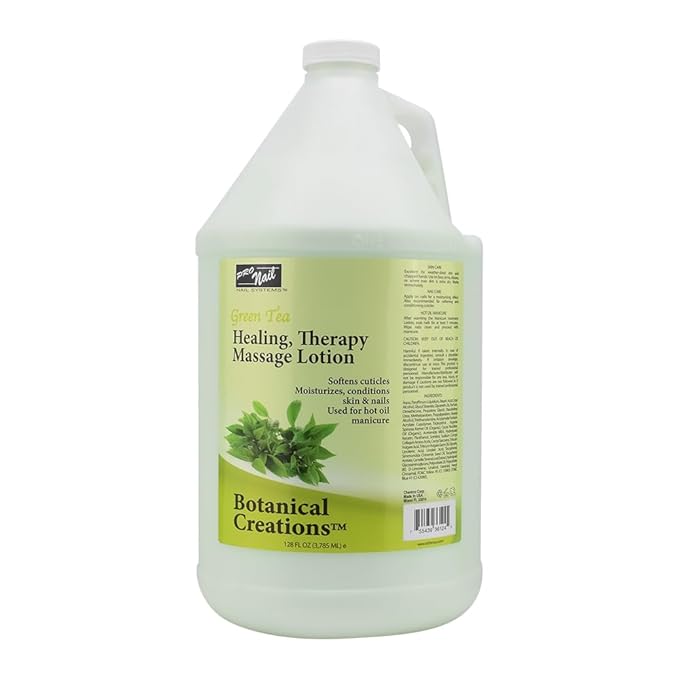 PRO NAIL - Healing Therapy Massage Lotion - Professional Pedicure, Body and Hot Oil Manicure, Infused with Natural Oils, Vitamins, Panthenol and Amino Acids (Green Tea, 1 Gallon)