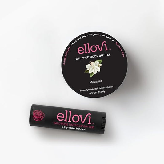 Wild Romance Travel Bundle | Wild Rose Tinted Lip Butter & Midnight Whipped Body Butter | All-Natural, Vegan Skincare for Kissable Lips & Velvety Skin | 6 Pure Ingredients