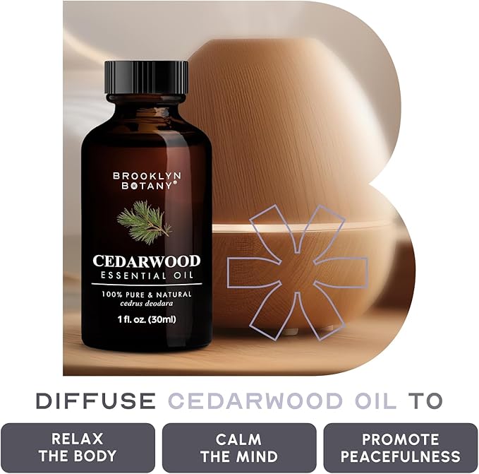 Brooklyn Botany Cedarwood Essential Oil – 100% Pure and Natural – Premium Grade Oil with Dropper - for Aromatherapy and Diffuser - 1 Fl Oz