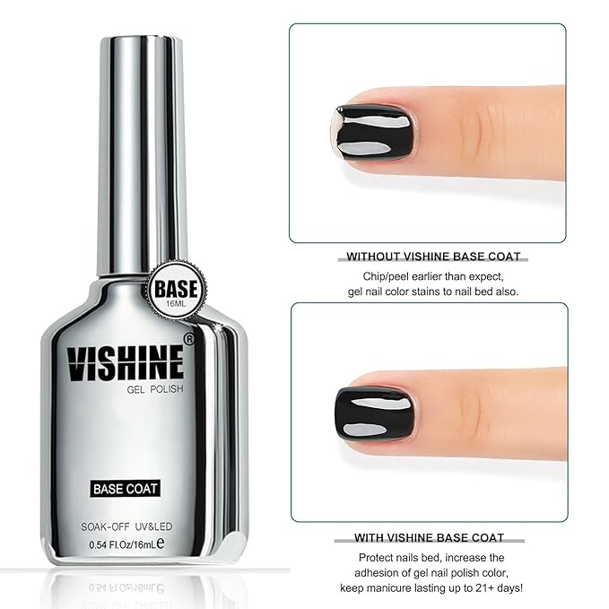 Vishine 3PCS 16ml Top Coat, Builder Gel and Base Coat Set, No Wipe Gel Top Coat Base Gel Builder Extension Gel for Nails Art Long Lasting Nail Protection Soak Off LED Gel