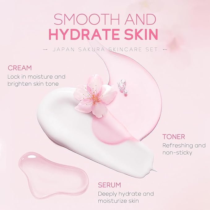 SAKURA Skin Care Set, Skin Care Sets & Kits Women Girls Gift Set with Cleanser, Face Serum, Face Cream, Toner, Eye Cream, Travel Size Skincare Set for Women Teen Girls Birthday Christmas Gift (SAKURA)