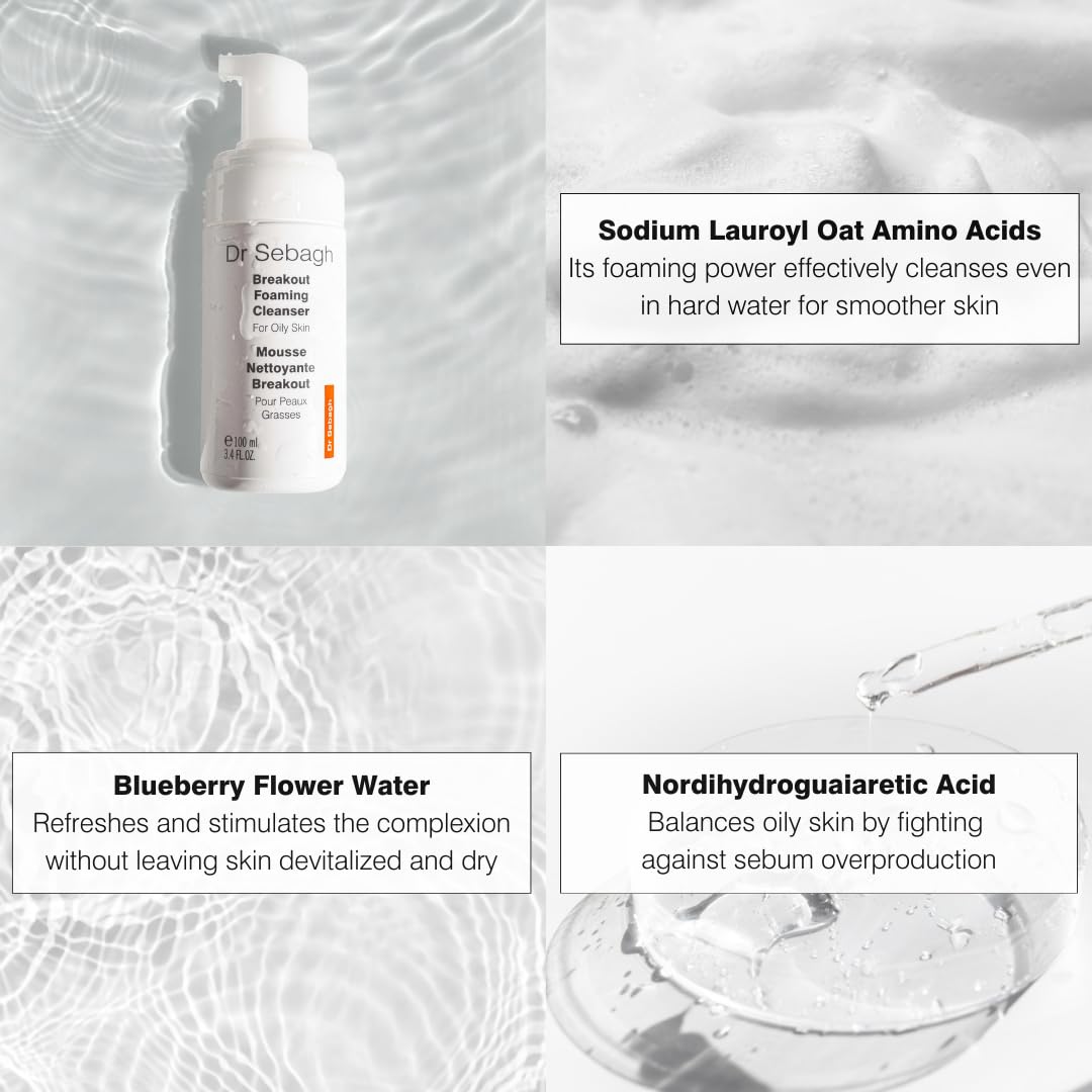 Dr Sebagh Breakout Foaming Face Cleanser - (3.4 fl oz) Clears Blemishes & Breakouts | Purifies Skin & Reduces Irritation | Controls Oil & Removes Makeup, Dirt & Impurities | Preserve Face's Moisture