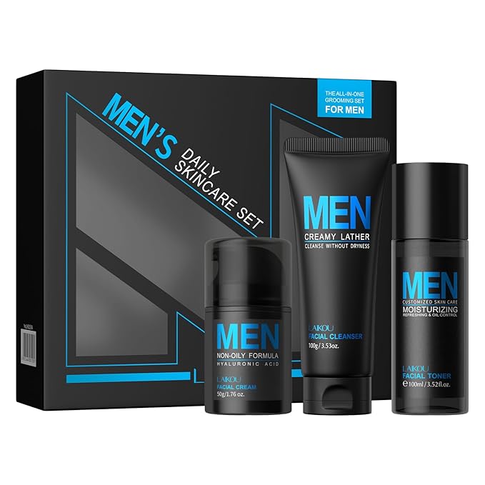 3PCS Cool Oil Control Mens Facial Care Kit, Mens Skin Care Kit With Face Wash, Moisturizer, Toner, Lotion, Face Mask, For Hydrating, Deep Cleansing
