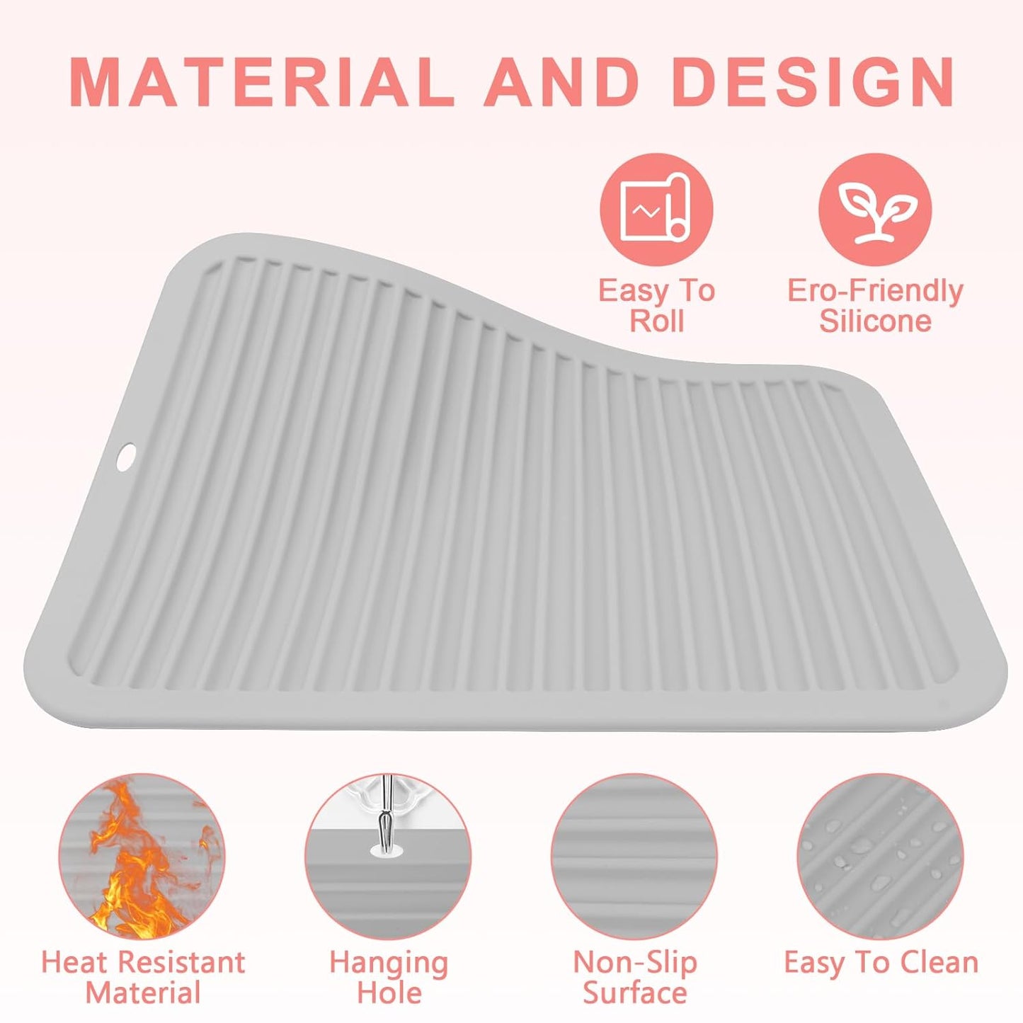 AMIJEAL Oversize Silicone Heat Resistant Mat for Hair Tools, Curling Iron Flat Iron Hair Straightener Holder Mat, Portable Hot Tools Sleeve Pad for Travel Vanity Salon(14.2" x 11.0")