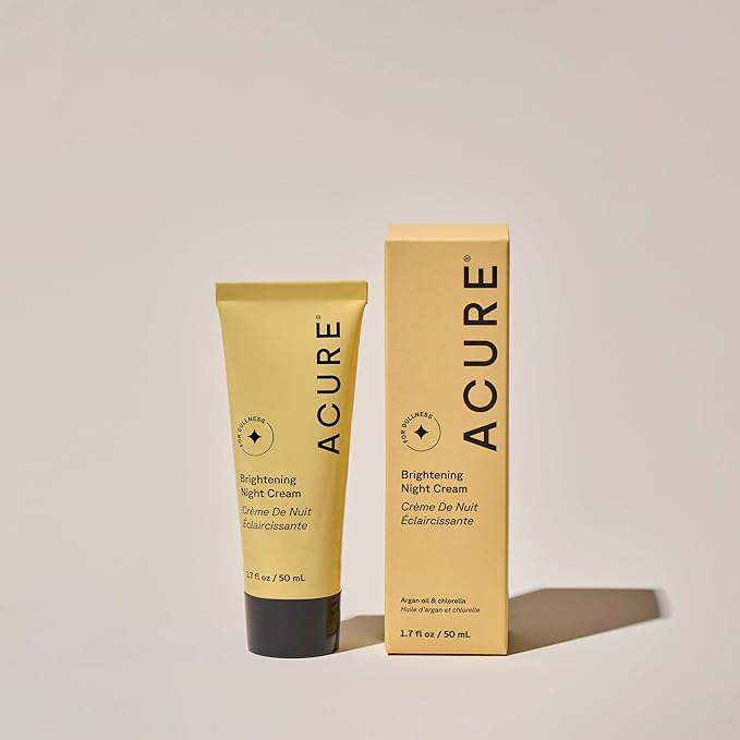 Acure Brightening Night Cream - Night Time Moisturizer Cream for Face & Neck - 100% Vegan Formula with Argan Oil, Chlorella & Echinacea - Hydration & Moisturizing for All Skin Types - 1.7 Fl Oz