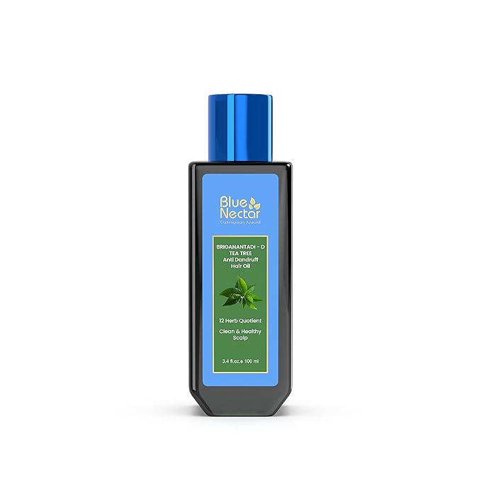 Blue Nectar Tea Tree Oil for Hair | Natural Anti Dandruff Oil for Scalp | Ayurvedic Plant Based Neem Amla Hair Oil (12 Herbs, 3.38 Fl Oz)