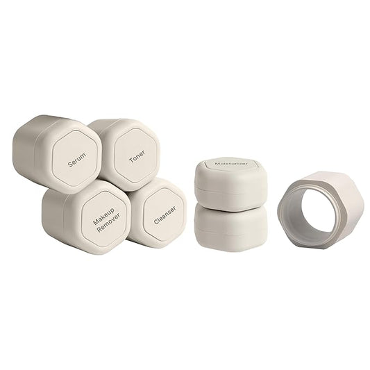 Cadence Travel Containers - Full Skincare Set - Magnetic Travel Capsules - 2 Small (0.56oz), 4 Medium Capsules (1.32oz), & Extender (1.43oz) with Multiple Labels for Better Organization - Sand