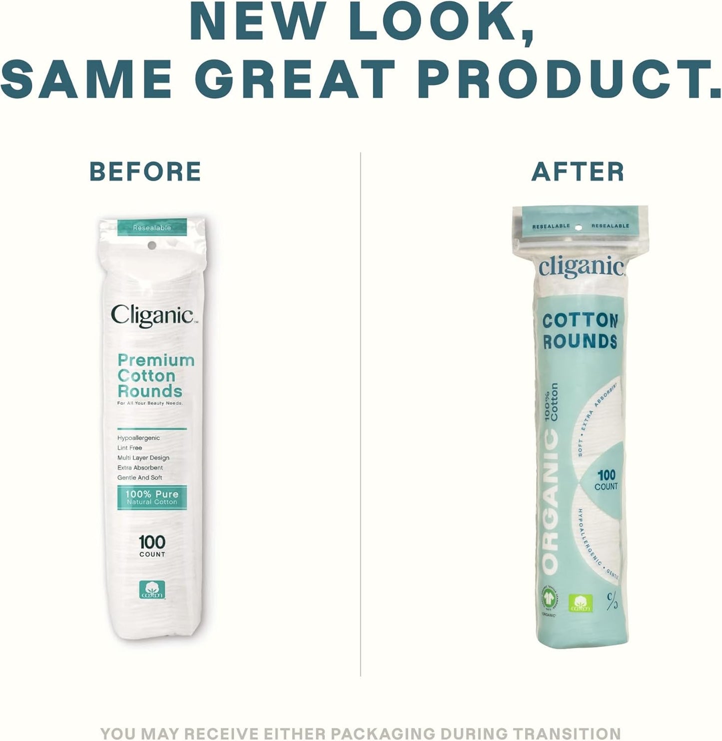 Cliganic Organic Cotton Rounds (500 Count) Makeup Remover Pads, Hypoallergenic, Lint-Free | 100% Pure Cotton (Packaging May Vary)