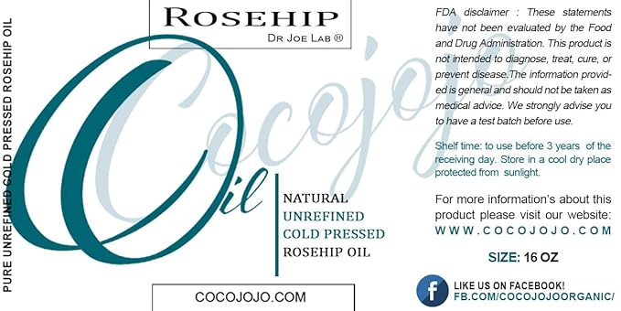 cocojojo Rosehip Oil for Face, Rose Oil for Face, Rose Hip Oil for Face, Rosehip Oil, Pure Unrefined Cold Pressed All Natural for Hair Skin Face Body Nails - 16 Oz