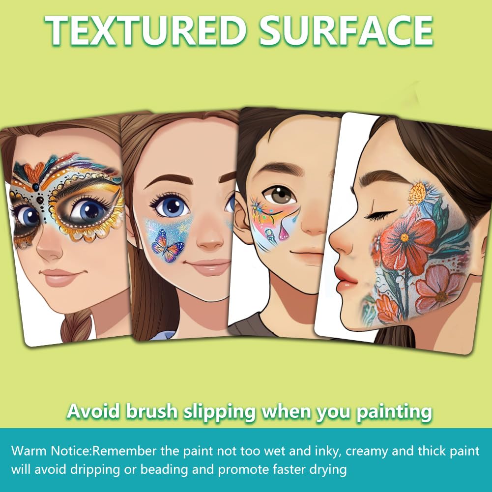 4pcs Face Painting Practice Board Kits A4 Reusable Makeup Paint Practice Board Facial Painting Excersize Template Stage Make-up Look Designs Tool Paint Supplies for Makeup Beginner