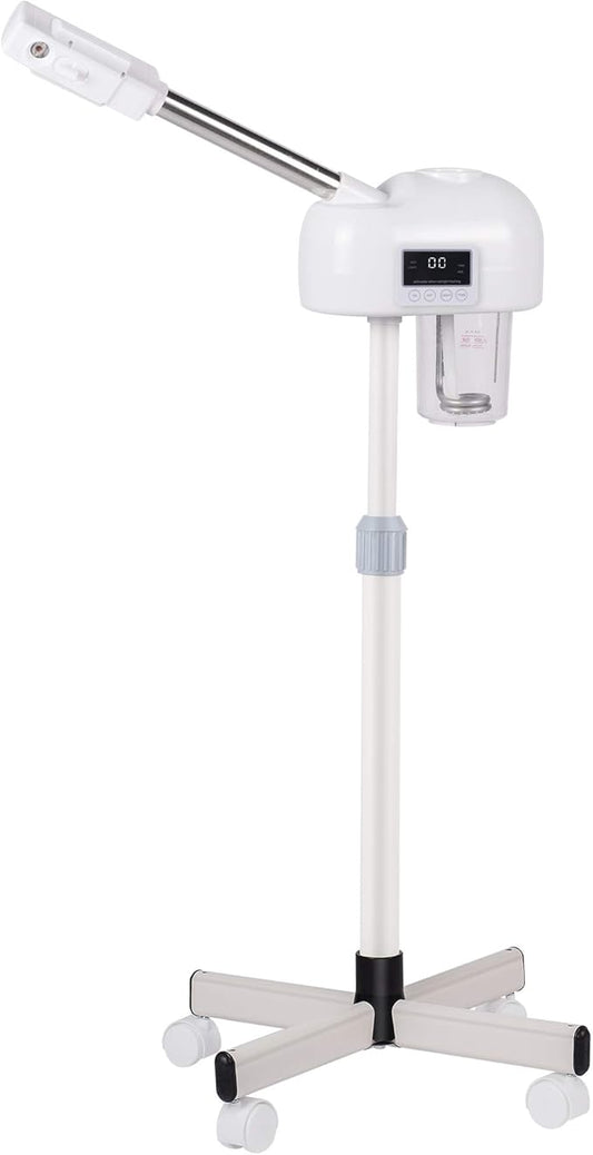 Professional Facial Steamer for Clean Skin, LCD Display, Facial Steamer for Esthetician, Use at Home & Salon, Spa with Hot Mist, Timer Function, Adjustable Height & Rolling Wheels