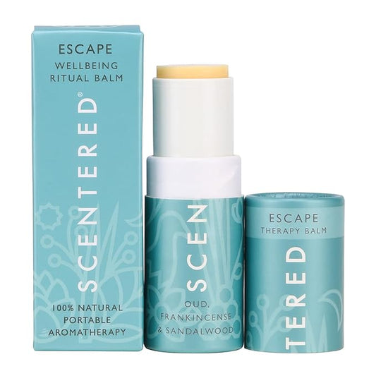 Scentered Aromatherapy Balm Stick - Escape - Natural Calm Essential Oil Roll On - Meditation Aid for Relaxation & Self-Care - 100% Natural: Frankincense, Oud, Sandalwood - Mindfulness Gifts for Women