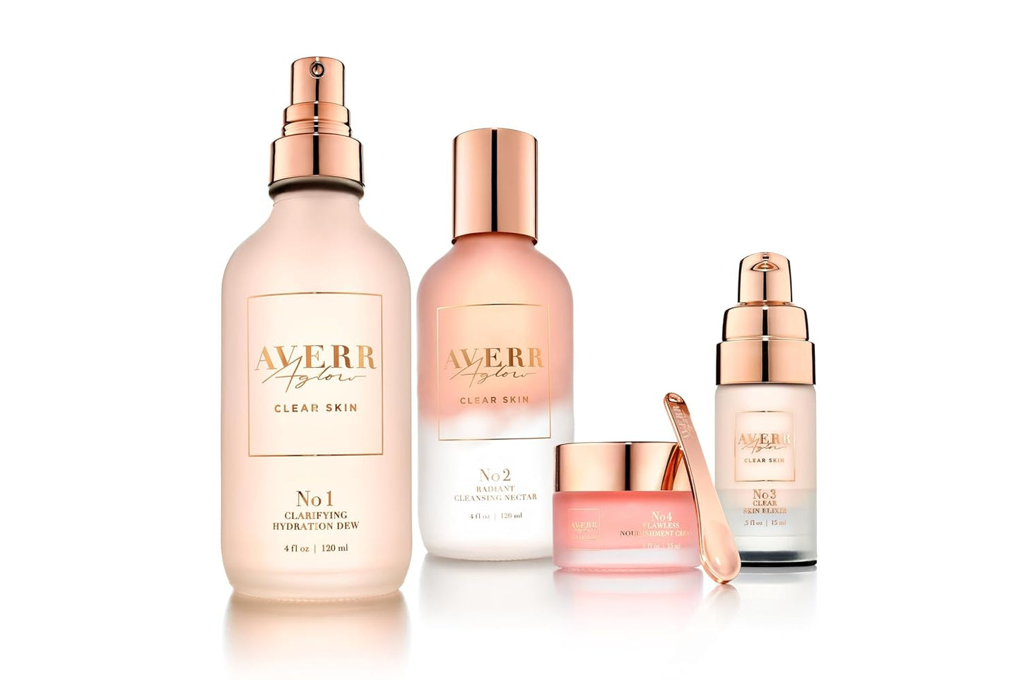 Averr Aglow - Clear Skin Kit - Acne Treatment - Dark Spot Remover - Blemish & Redness Control - Hydrating & Moisturizing - Rich in Minerals, Antioxidants & Vitamin A, C, D & E - Skin Care - 4 pc Set