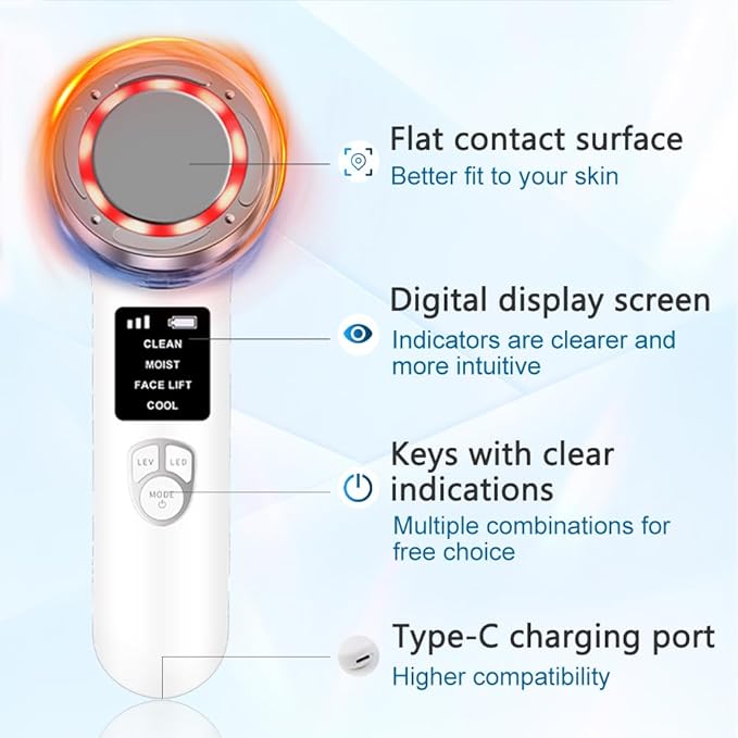 Red Light Therapy for Face and Neck Wrinkles, Anti-Aging Facial Wand, Cold Mold & Warm Deep Clean Skin Care Tools (Off-White)