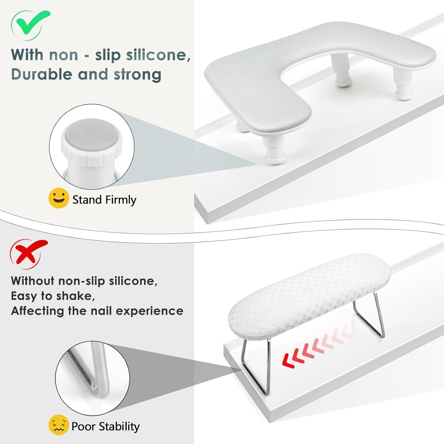 Manicure Arm Rest for Nails Tech: U-shaped Adjustable Nail Armrest - Gray PU Leather Hand Stand Rest for Manicurists