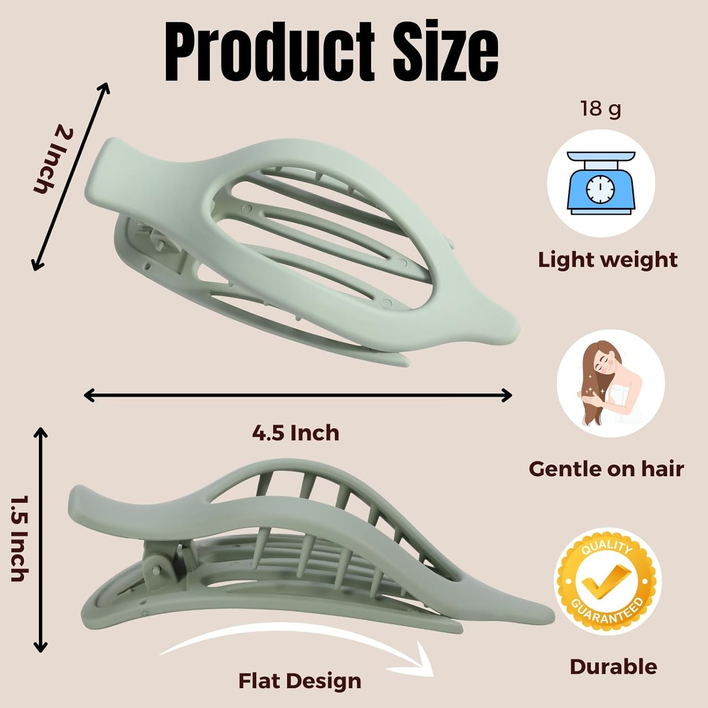 8 Pack Green Flat Hair Clips – Matte Large French Green Claw Clips for Women & Girls, No-Slip Strong Hold Gradient Barrettes for Thick or Thin Hair, Nature Inspired Cottagecore Look