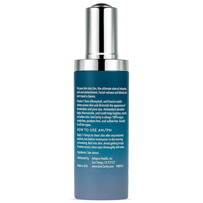 BioClarity Zen Ultra-Calming Serum | Ultracalming Serum for Redness-Prone Skin | 100% Vegan | Calm, Soothe, and Soften Face | Contains Floralux Naturally made from Chlorophyll | 1.7 fl. oz (Pack of 2)