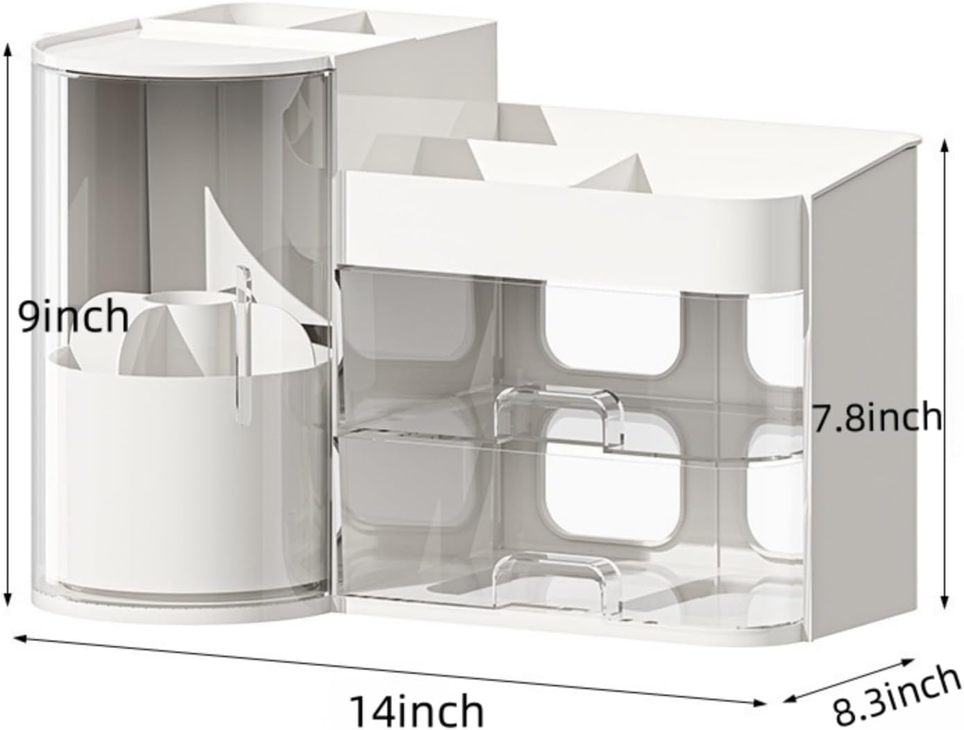 Makeup Organizer with Rotating Brush Holder Cosmetic Organizer with Drawers Countertop Skincare Organizer for Vanity,Cosmetic Display Case Storage (White, Large)
