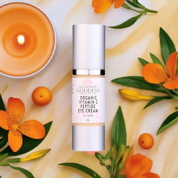 Glimmer Goddess Organic Peptide Eye Serum with Vitamin C – Hydrating & Revitalizing, 1 oz