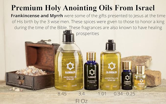 Premium Frankincense & Myrrh Anointing Oil Hand Made in Israel - 100% Natural, Pure EVOO & Essential Oils - Holy Bible Precious Gifts for Religious, Spiritual Use - Temple, Home, Diffuser 0.34 Fl Oz