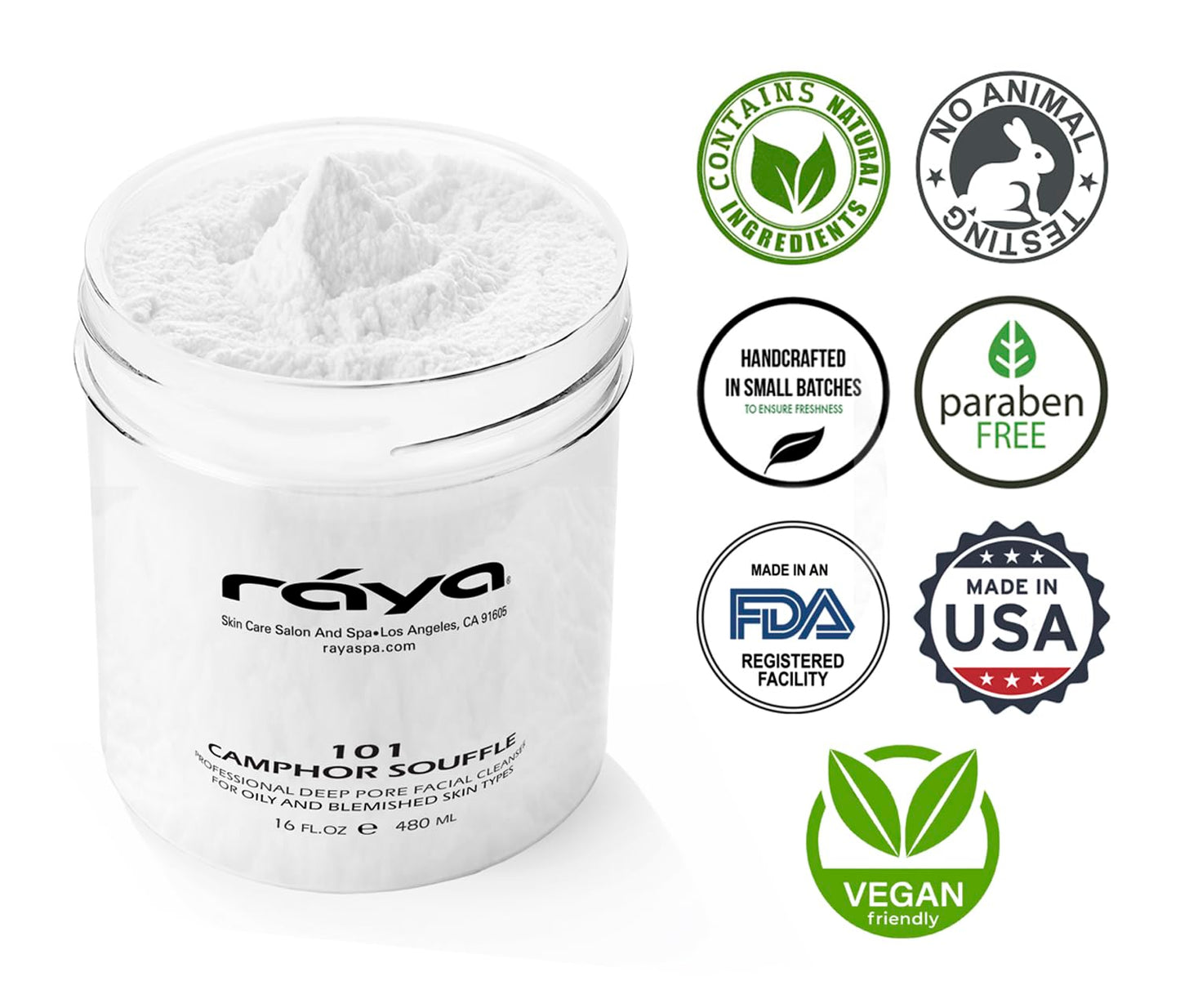 Raya Camphor Soufflé Facial Cleanser 16 oz (101) | pH Balanced Face Wash for Oily, Blemished, and Break-Out Skin | Helps Reduce White-Heads and Black-Heads and Clear Clogged Pores